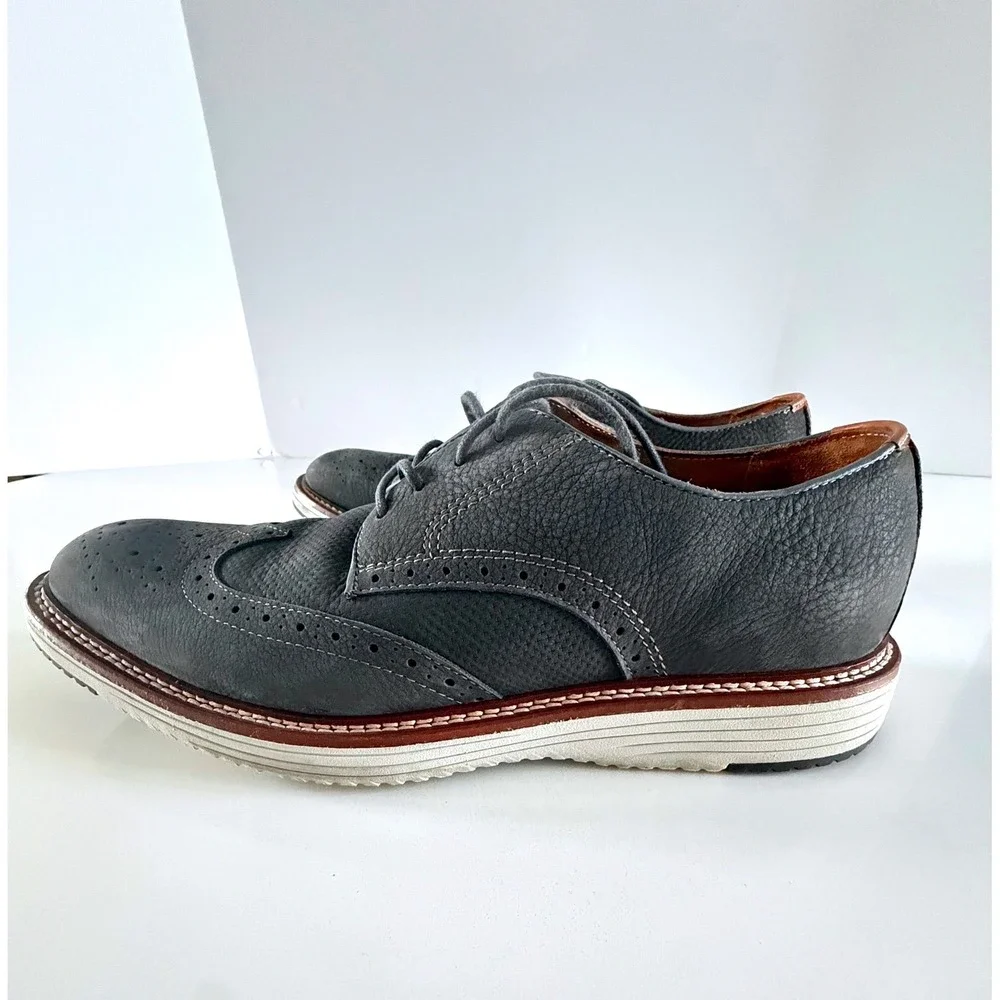 Johnston & Murphy TRUFO Mens Grey Leather Wingtip Oxford Shoes Size 10M